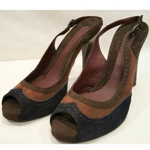 Sportmax Suede Wingtip Open Toe Heel